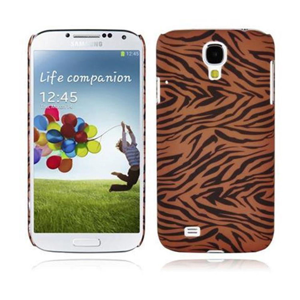 Smartphone links mit Mann und Ballons auf dem Bildschirm. Tigerprint-Hülle rechts.