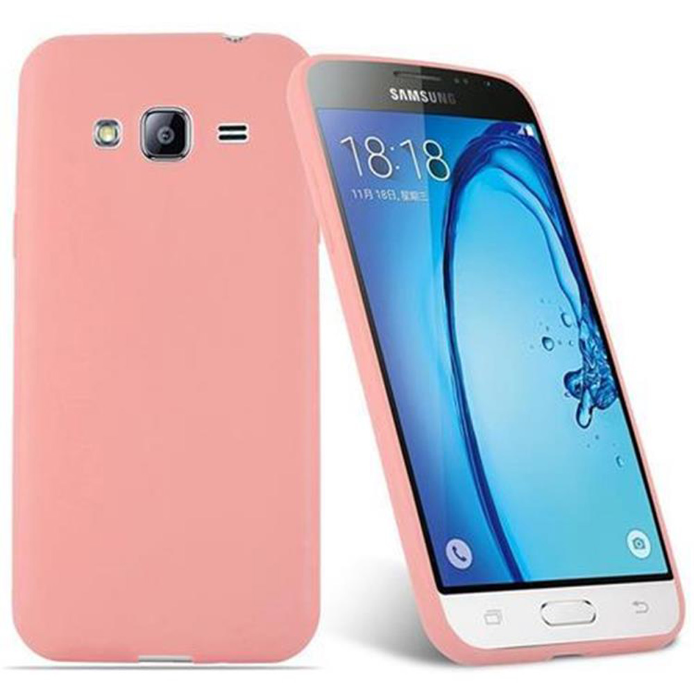 Custodia rosa con telefono all'interno. Il telefono è rosa e bianco, il display mostra l'ora. La custodia è aperta.