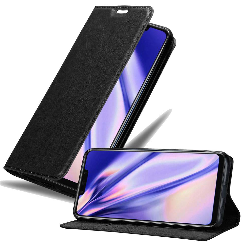 Schwarze Handyhülle mit einem Telefon darin. Das Telefon zeigt eine bunte Anzeige.