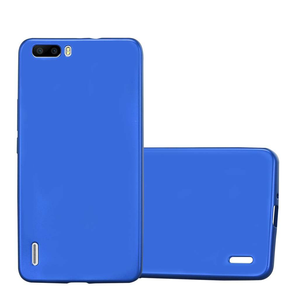 Due custodie blu per telefono. Entrambe sono lisce e una è piatta, l'altra è in piedi.
