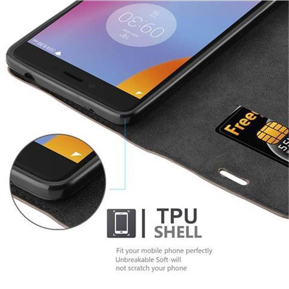Teléfono en funda, mostrando tarjeta de crédito en ranura, primer plano.