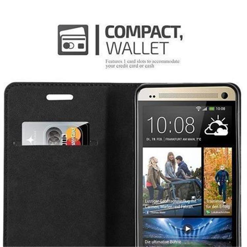 Funda negra para teléfono con teléfono dentro y ranura para tarjetas. La pantalla es visible.