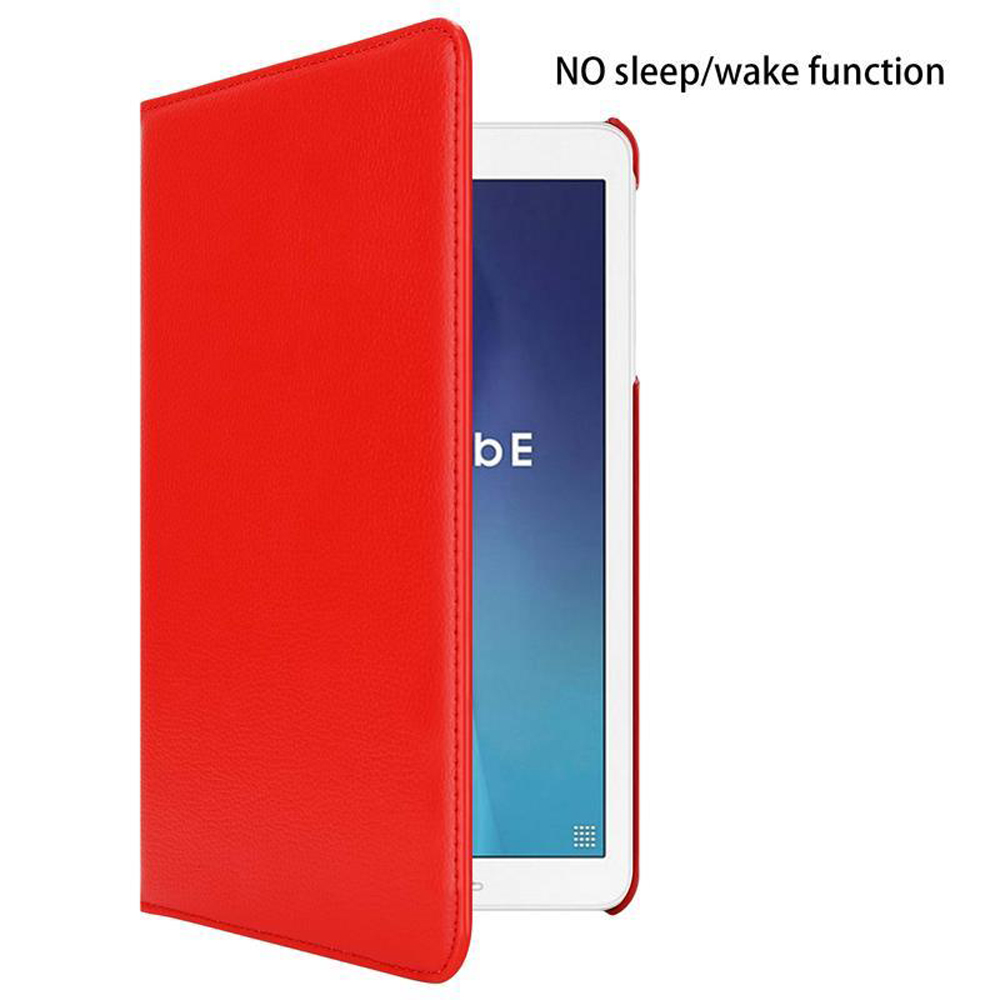 Rote Tablethülle mit Tablet darin. Der Bildschirm zeigt eine weiße und blaue Oberfläche.