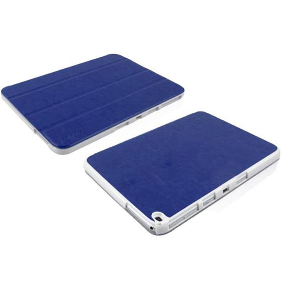 Zwei blaue Tablet-Hüllen. Eine ist geöffnet und die andere ist geschlossen.