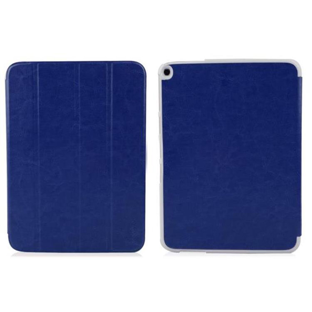Zwei blaue Tablet-Hüllen. Eine ist offen, die andere ist geschlossen.