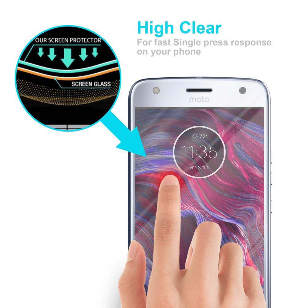 Una mano che tocca lo schermo di un telefono. Il telefono ha una protezione per lo schermo. Il testo dice High Clear.