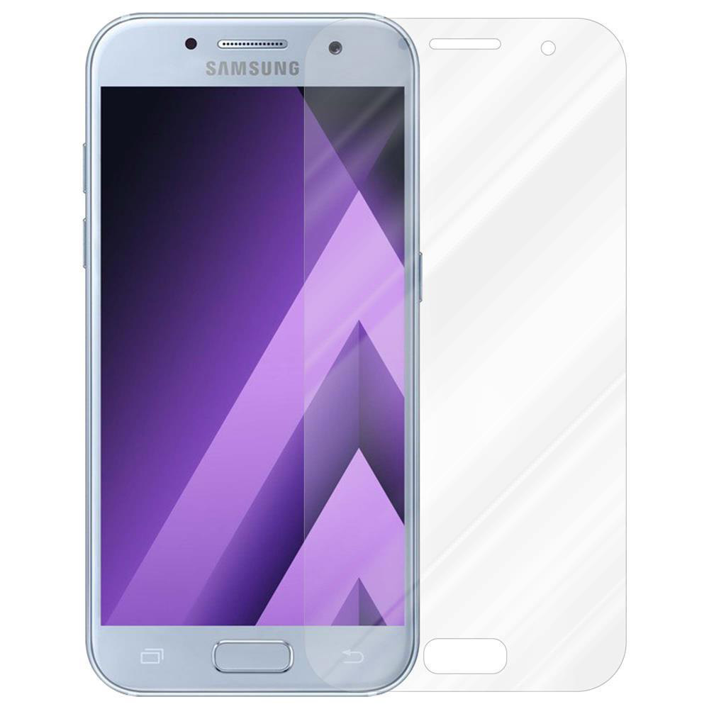 Teléfono plateado con protector de pantalla. El teléfono tiene un patrón púrpura.