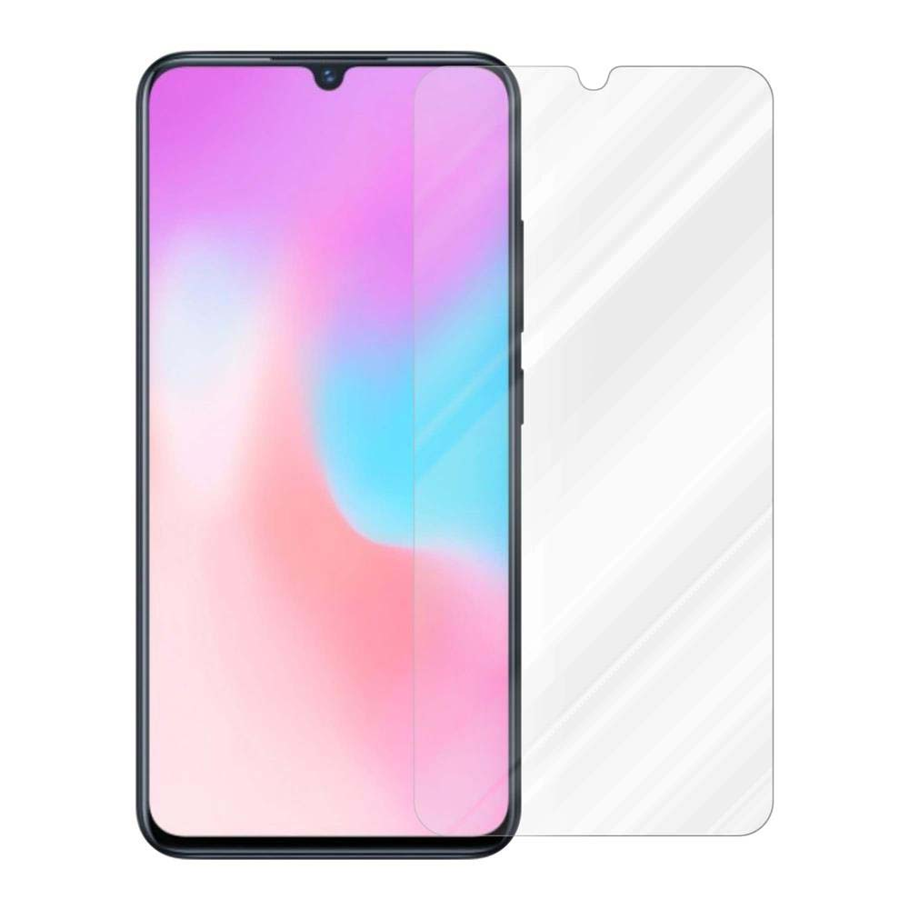 Un telefono con una protezione per lo schermo applicata. Lo schermo mostra una sfumatura rosa e blu.