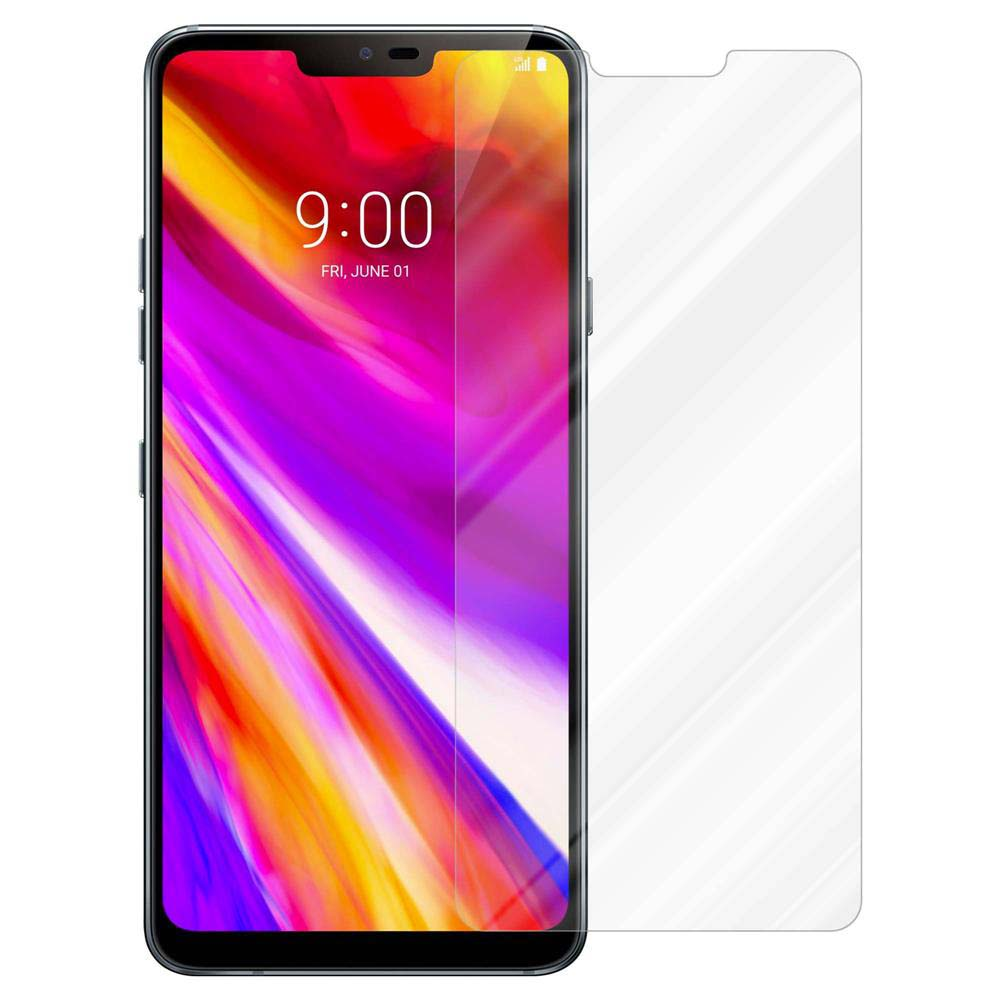 Una protezione per lo schermo con un telefono sotto, che mostra l'ora.
