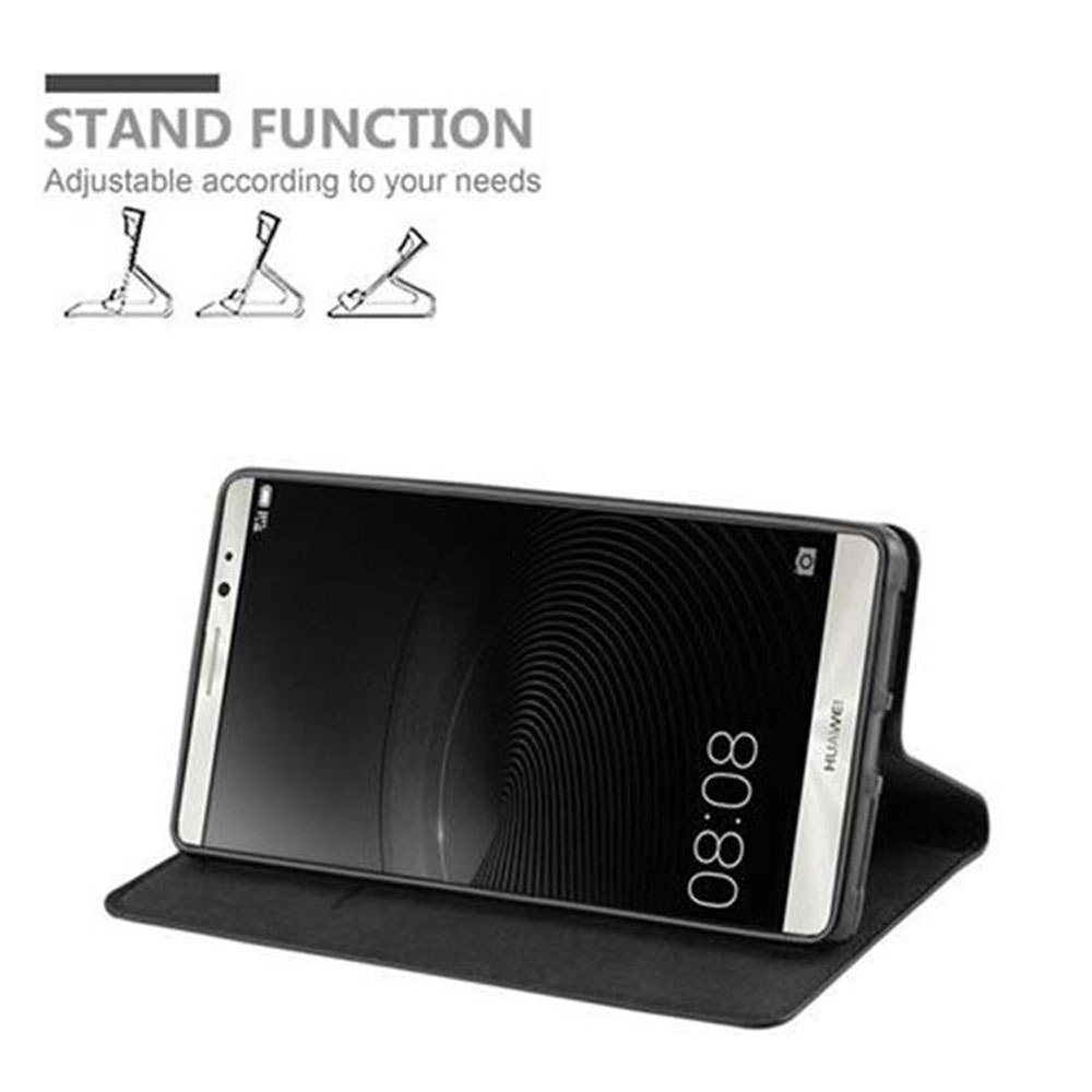 Telefono su un supporto. Schermo nero con sfondo bianco. La funzione stand è mostrata con diagrammi.