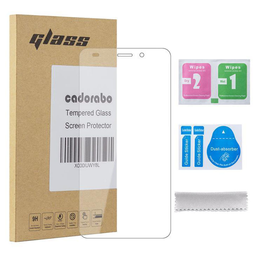 Kit protezione schermo in vetro temperato con salviette, adesivi e assorbitore di polvere.