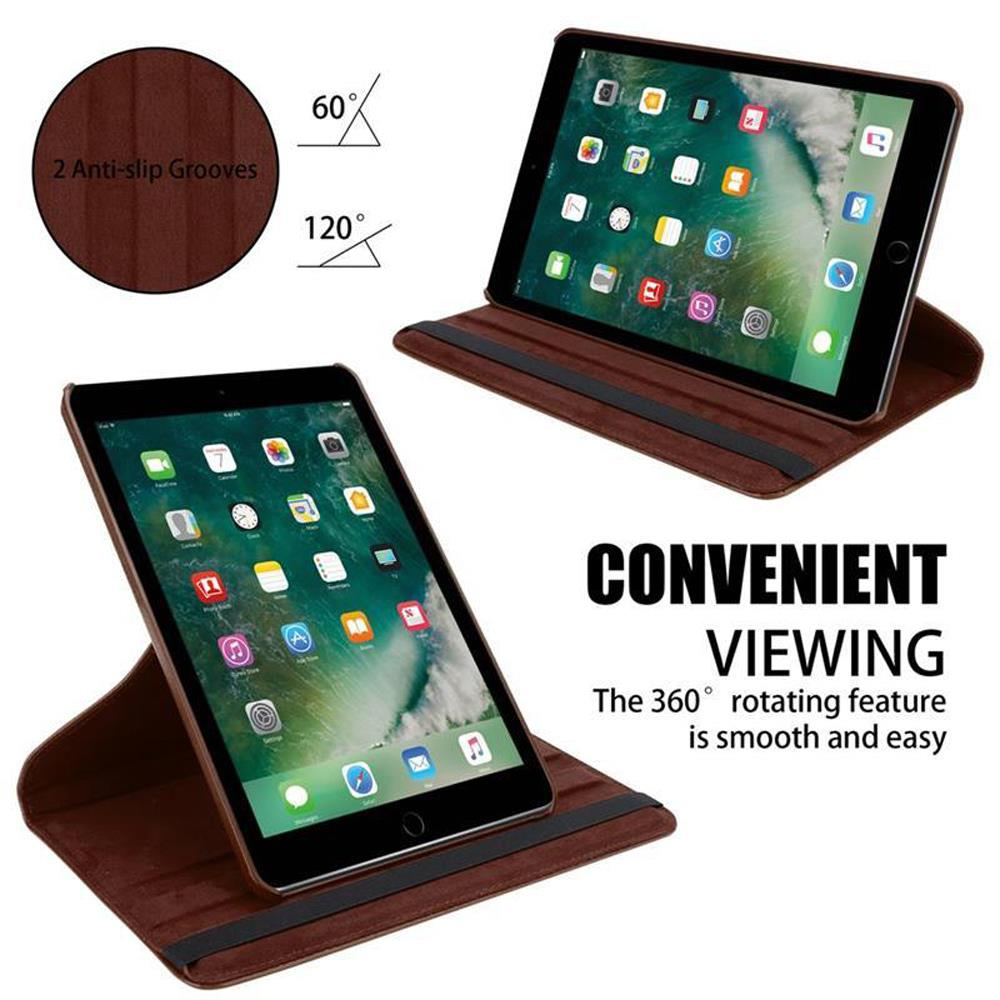 Tablet in einer braunen Hülle, zum Betrachten in einem Winkel aufgestellt. Der Bildschirm ist sichtbar.