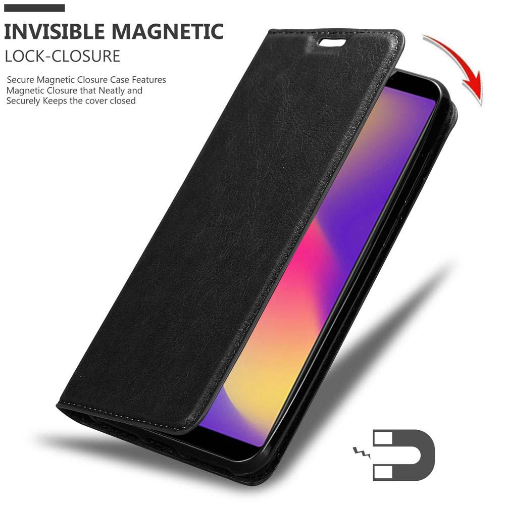 Schwarze Handyhülle, teilweise geöffnet, zeigt den Bildschirm und einen Magneten.