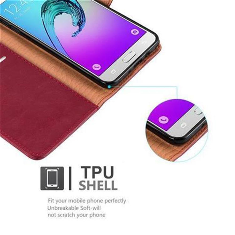 Telefon in einer Hülle, mit dem Text TPU-Schale und einer Nahaufnahme der Telefonecke.