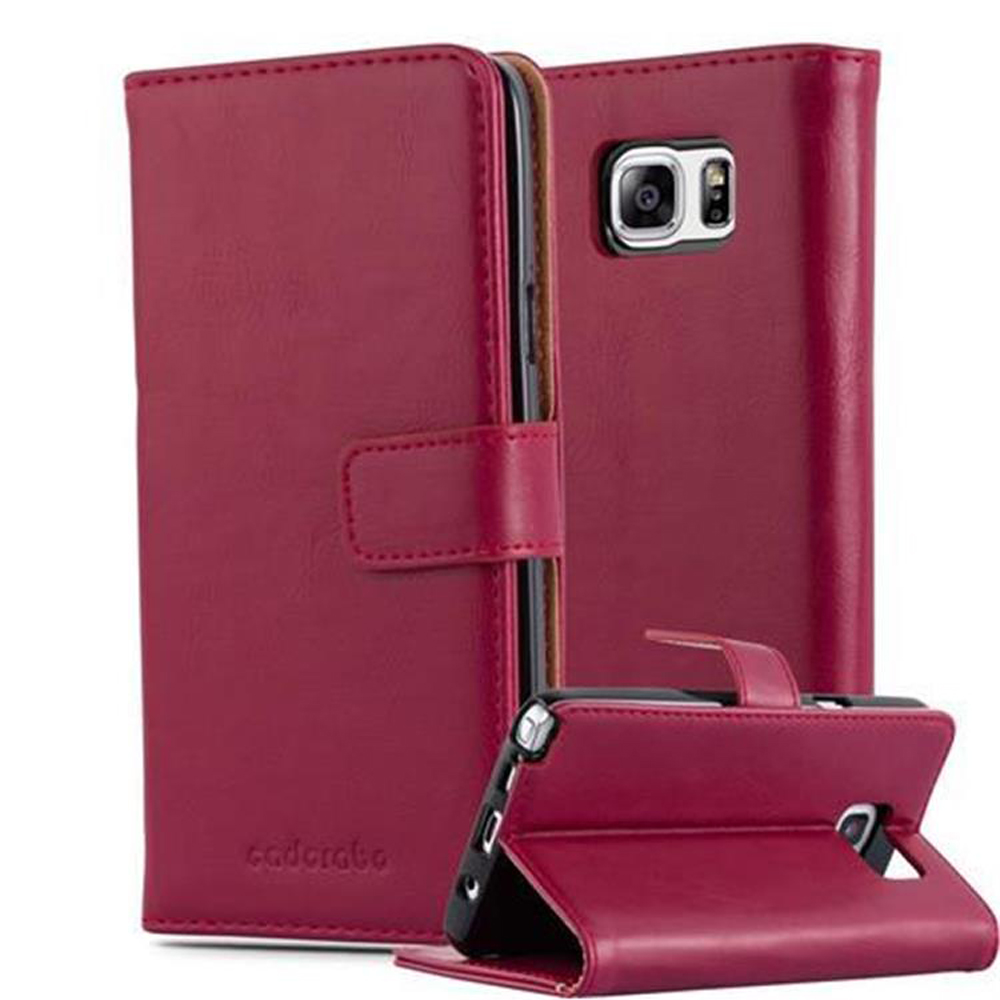Funda roja para teléfono. Una abierta, otra cerrada. Ambas muestran un teléfono.