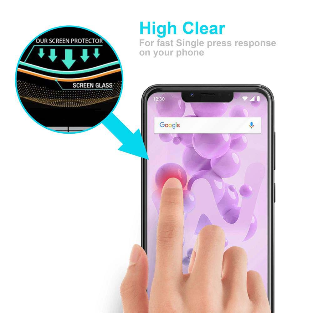 Uno schermo del telefono con una protezione per lo schermo. Un dito tocca lo schermo. Il testo dice High Clear.