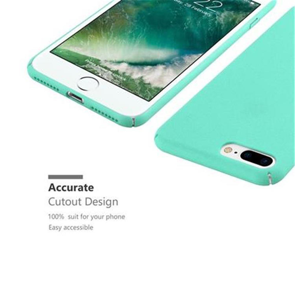 Weißes Telefon mit grüner Hülle. Präzises Ausschnittdesign. Text: 100% passend, leicht zugänglich.