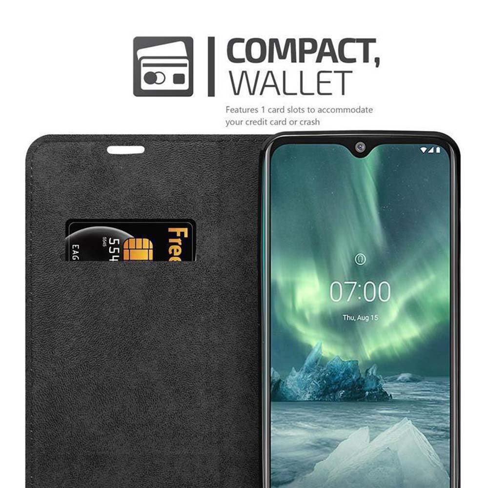 Handyhülle mit Kartenfach und Telefon. Kompaktes Portemonnaie-Design, mit sichtbarer Karte.