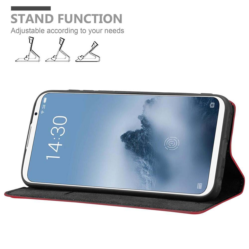 Telefon in einer Hülle. Hülle offen, Telefon angewinkelt, Bildschirm wird angezeigt. Text 'Standfunktion' oben.