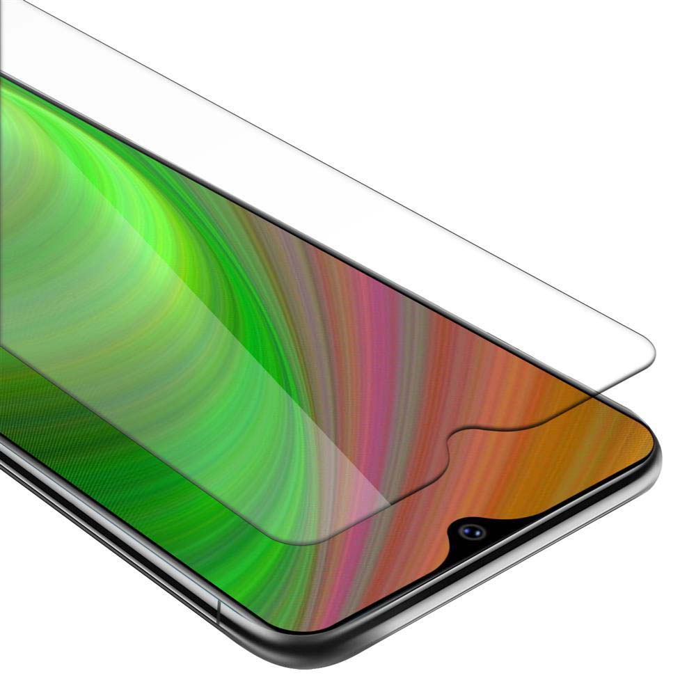 Primo piano di uno schermo del telefono con vetro protettivo, che mostra uno sfondo astratto e colorato.