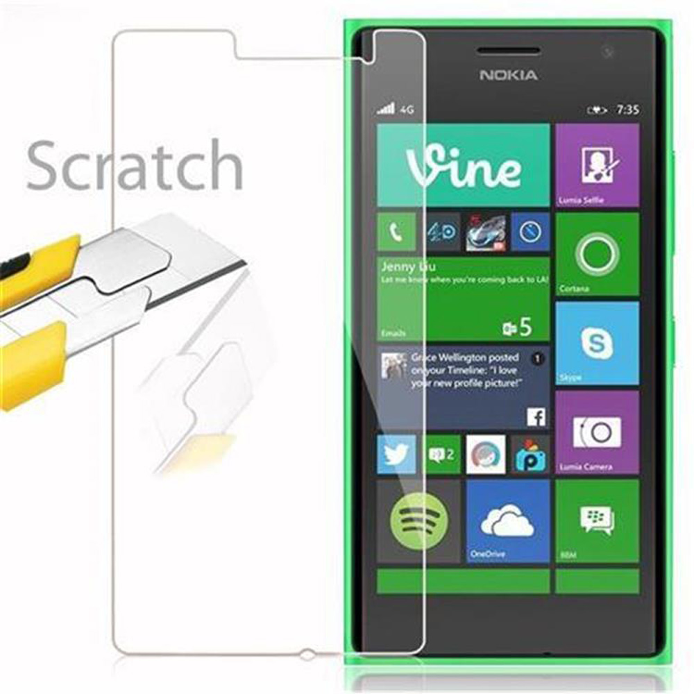 Telefono Nokia con protezione schermo. Il testo sullo schermo recita: Vine. La protezione schermo presenta un graffio.