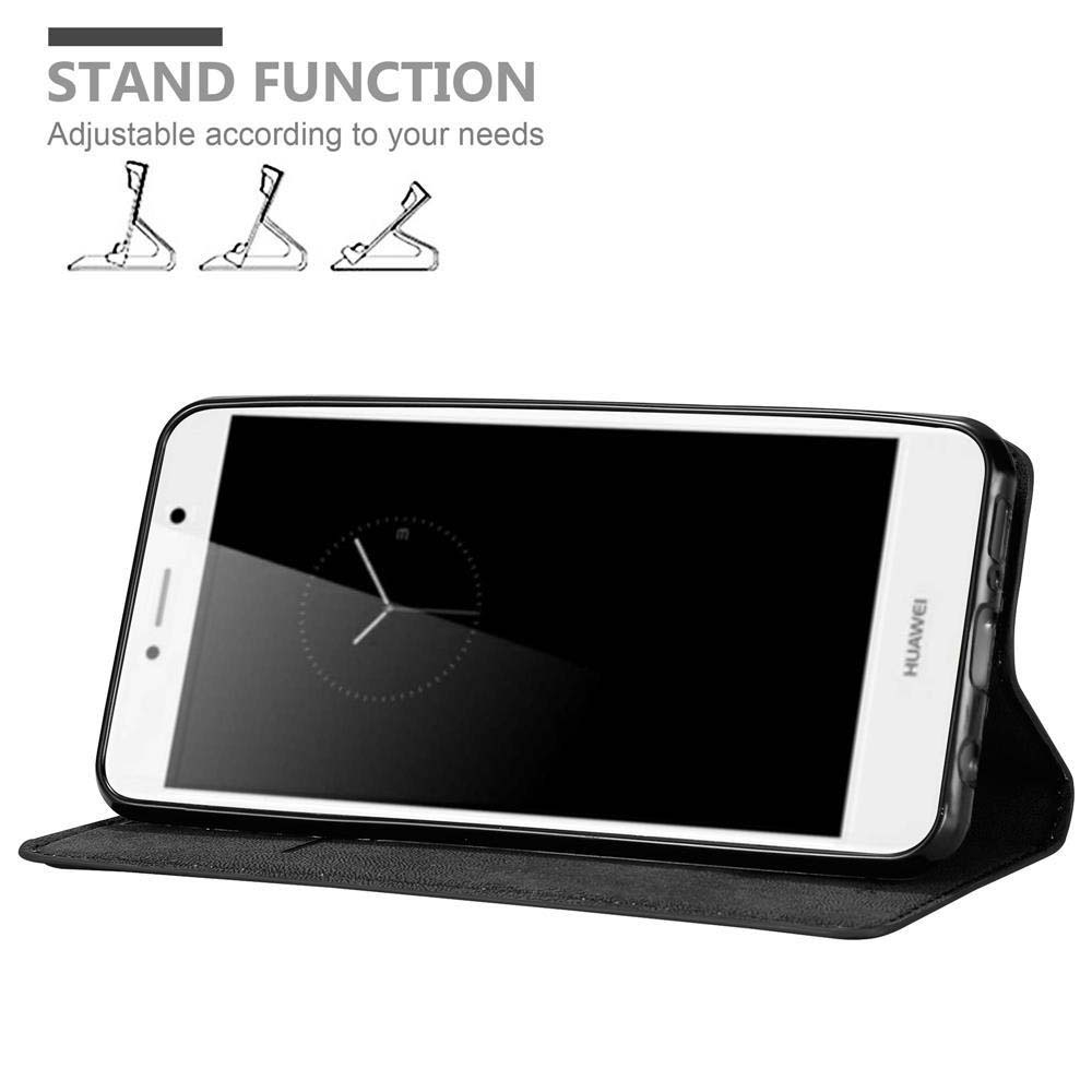 Telefono in una custodia nera, utilizzato come supporto.