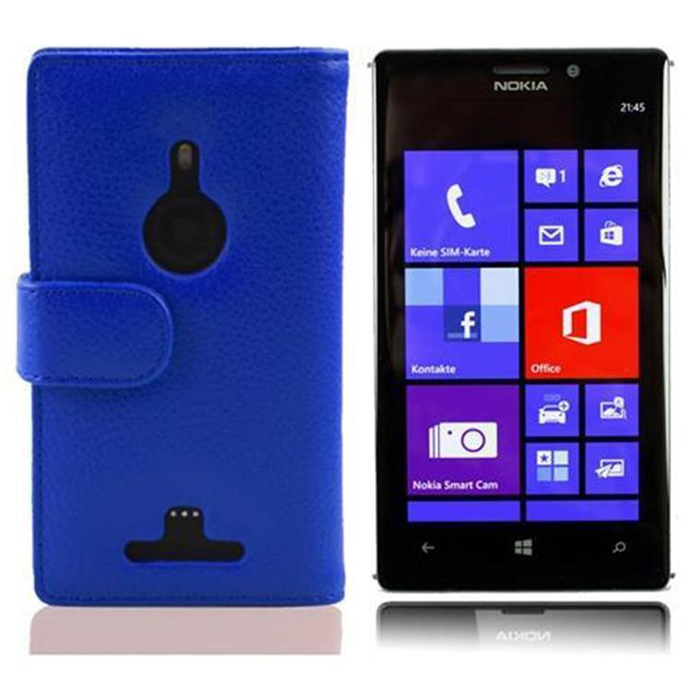 Ein Nokia-Telefon in einer blauen Hülle. Der Bildschirm des Telefons zeigt App-Symbole und Uhrzeit.