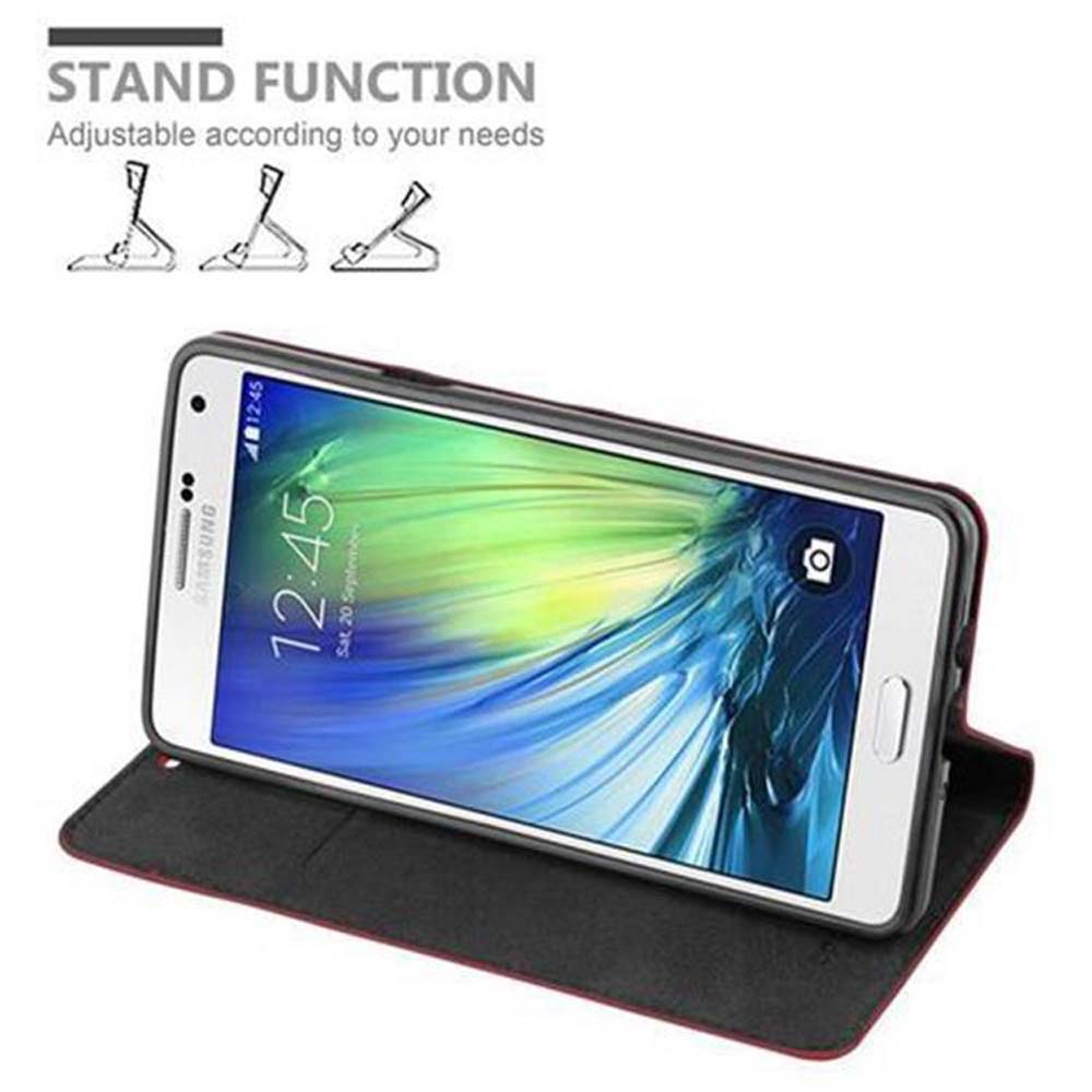 Schwarze und rote Handyhülle mit Telefon. Standfunktion-Symbole oben.