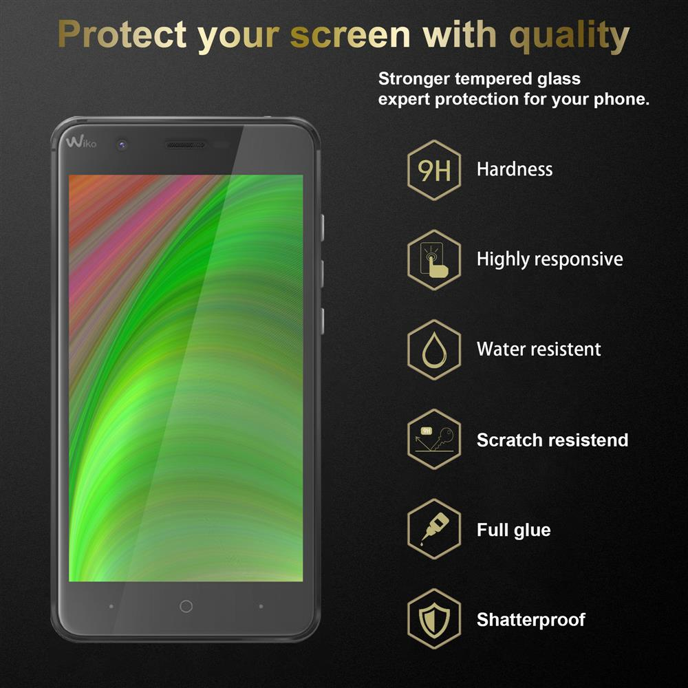 Telefono con protezione schermo e testo su protezione, durezza e resistenza.