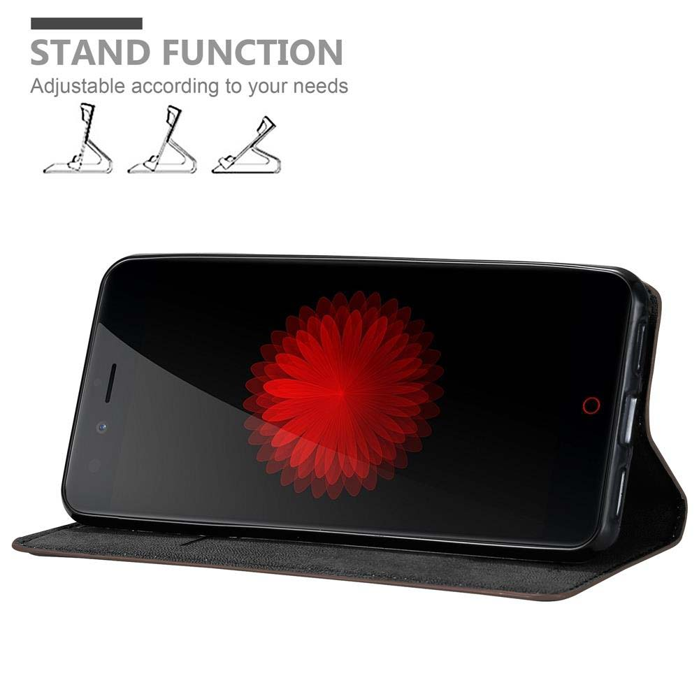 Telefono in custodia in modalità stand, mostra un fiore rosso.