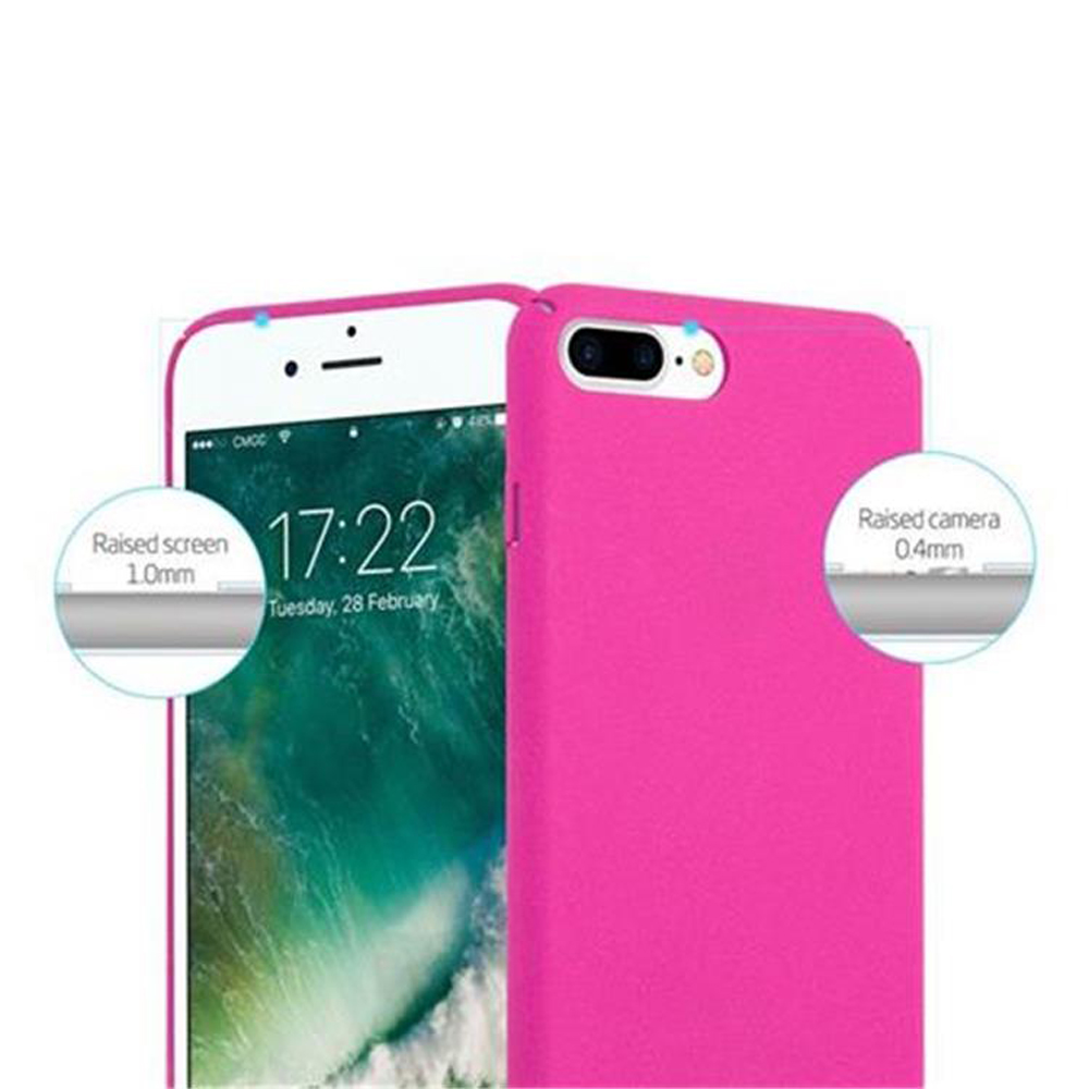 Custodia rosa con telefono dentro. Il telefono mostra l'ora. I diagrammi mostrano l'altezza dello schermo.