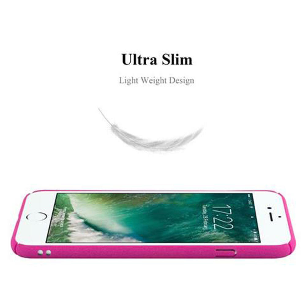 Un telefono rosa. Testo: Ultra sottile, design leggero. Una piuma è sopra il telefono.