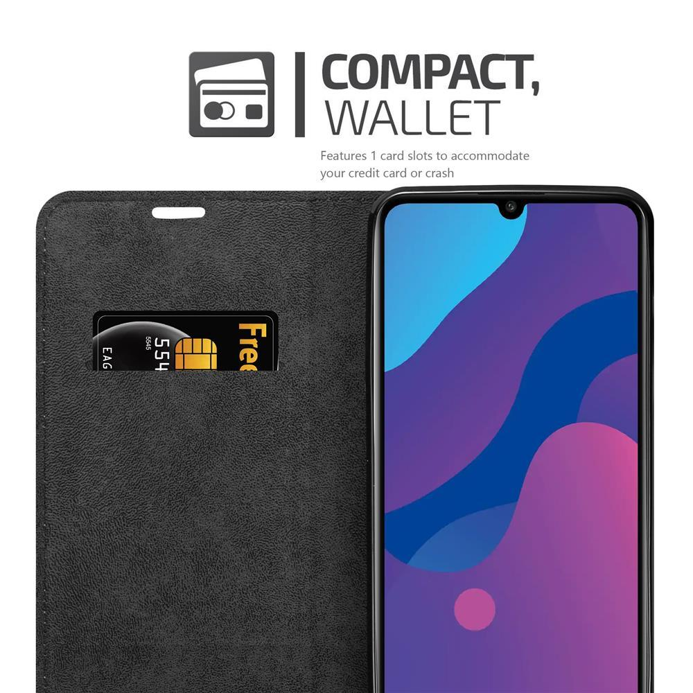 Custodia per telefono nera con un telefono all'interno. Una carta di credito è in uno slot. Lo schermo del telefono ha un motivo colorato.