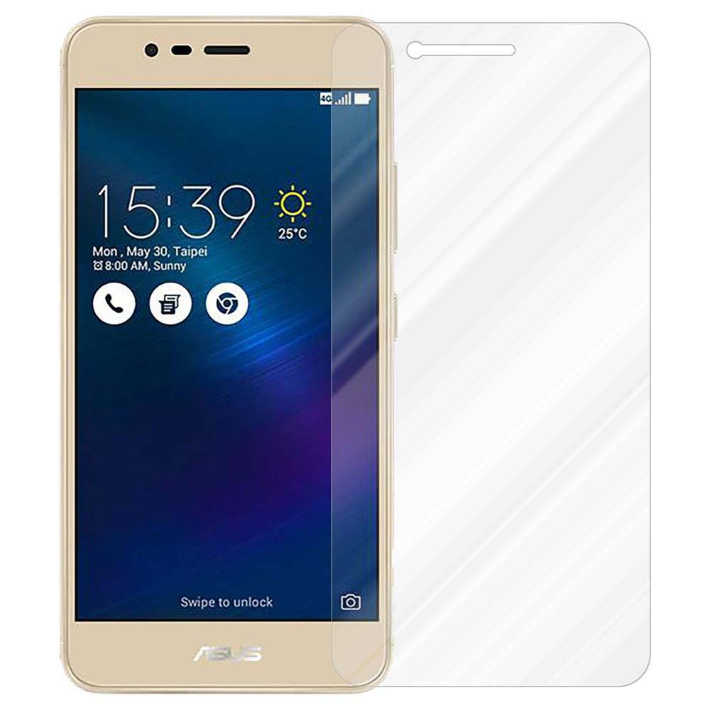 Telefon mit Displayschutzfolie. Die Uhrzeit ist 15:39 Uhr. Wettersymbol und Marke ASUS auf dem Telefon.
