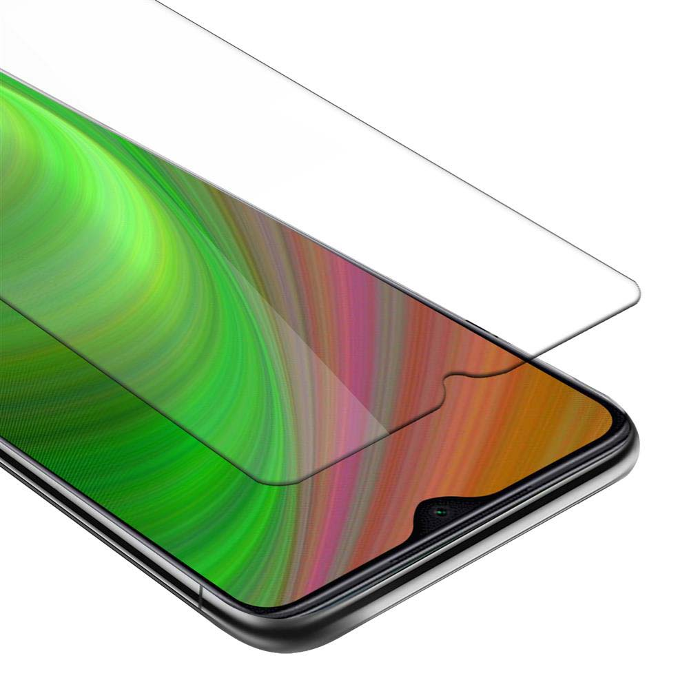 Schermo del telefono con una protezione per lo schermo, con uno sfondo colorato e sfocato.