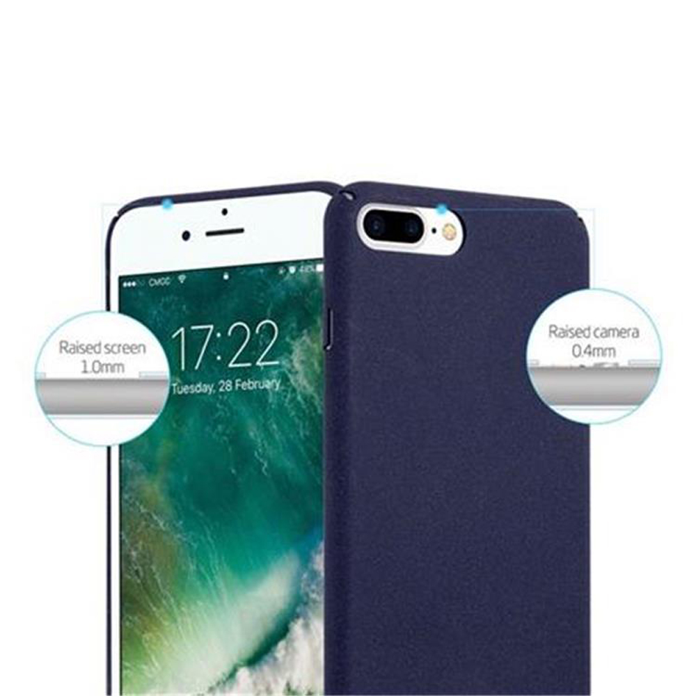 Zwei Smartphones, eines in einer blauen Hülle, mit Hinweisen auf erhöhten Bildschirm.