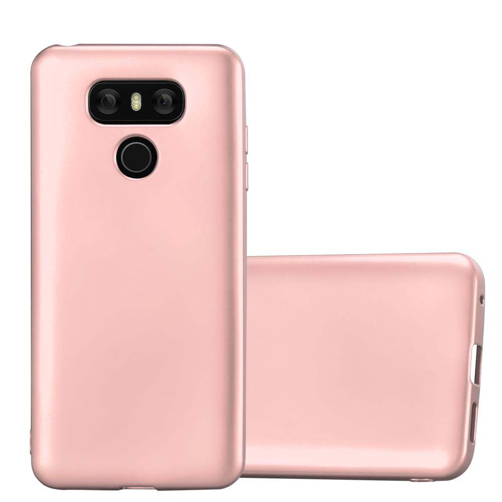 Custodia rosa per telefono, due parti con fori per fotocamera. Una è la cover posteriore, l'altra laterale.