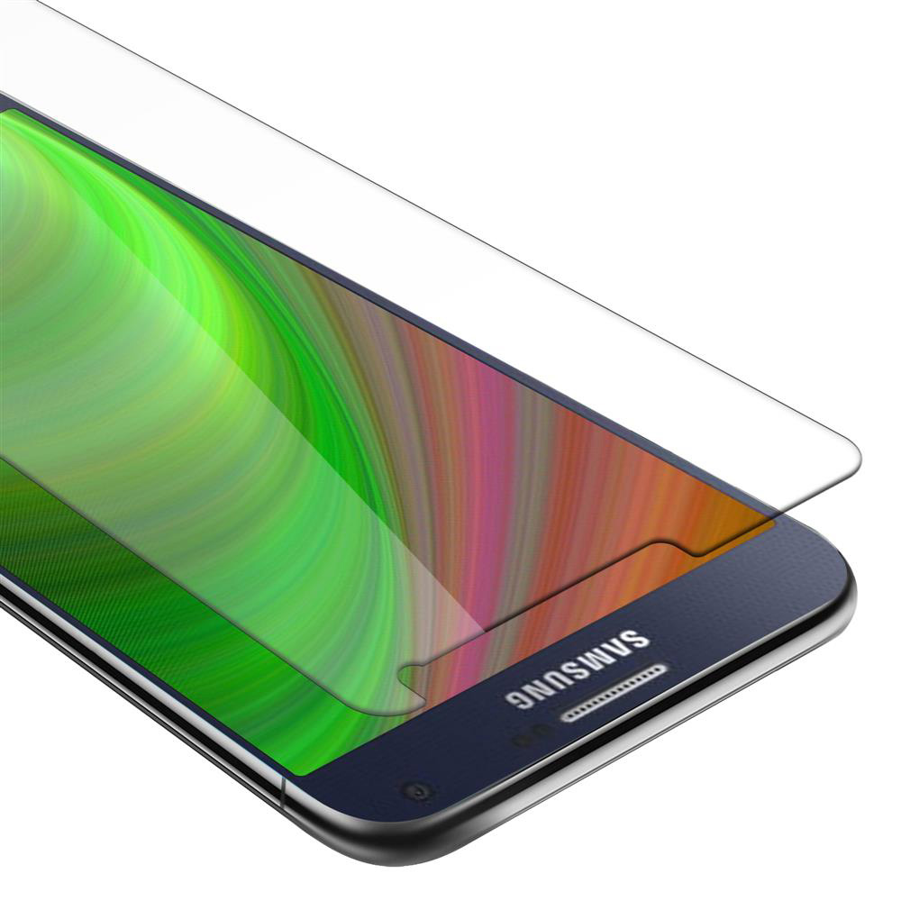 Uno schermo del telefono con una protezione sopra. Lo schermo mostra un motivo astratto e colorato.