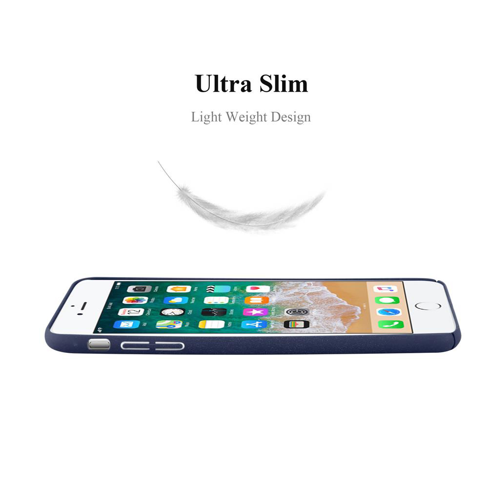 Ein Telefon in einer blauen Hülle. Eine weiße Feder schwebt über dem Telefon. Text: 'Ultra Slim'.