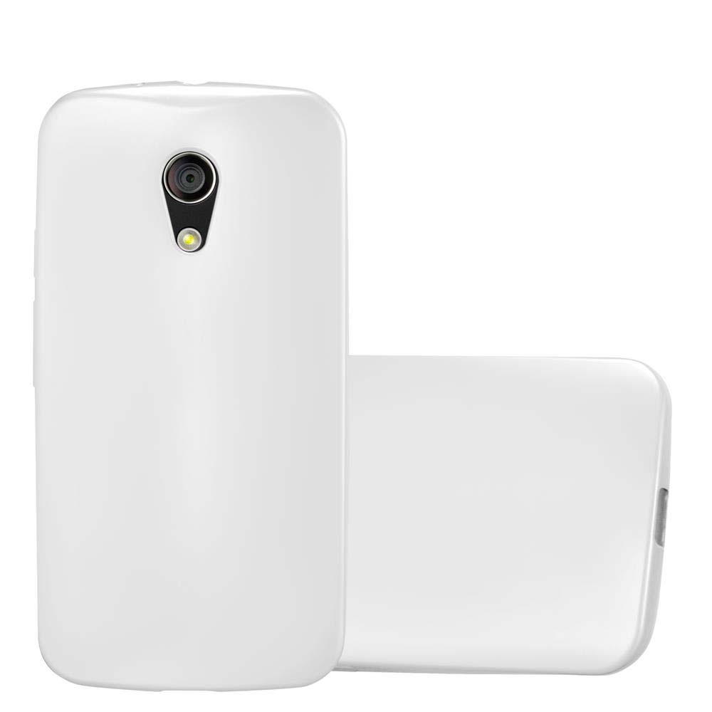 Dos fundas blancas para teléfono. Una abierta y la otra con la parte trasera expuesta.