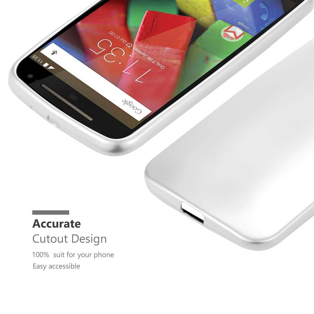Teléfono blanco en una funda blanca. El texto dice 'Accurate Cutout Design'.