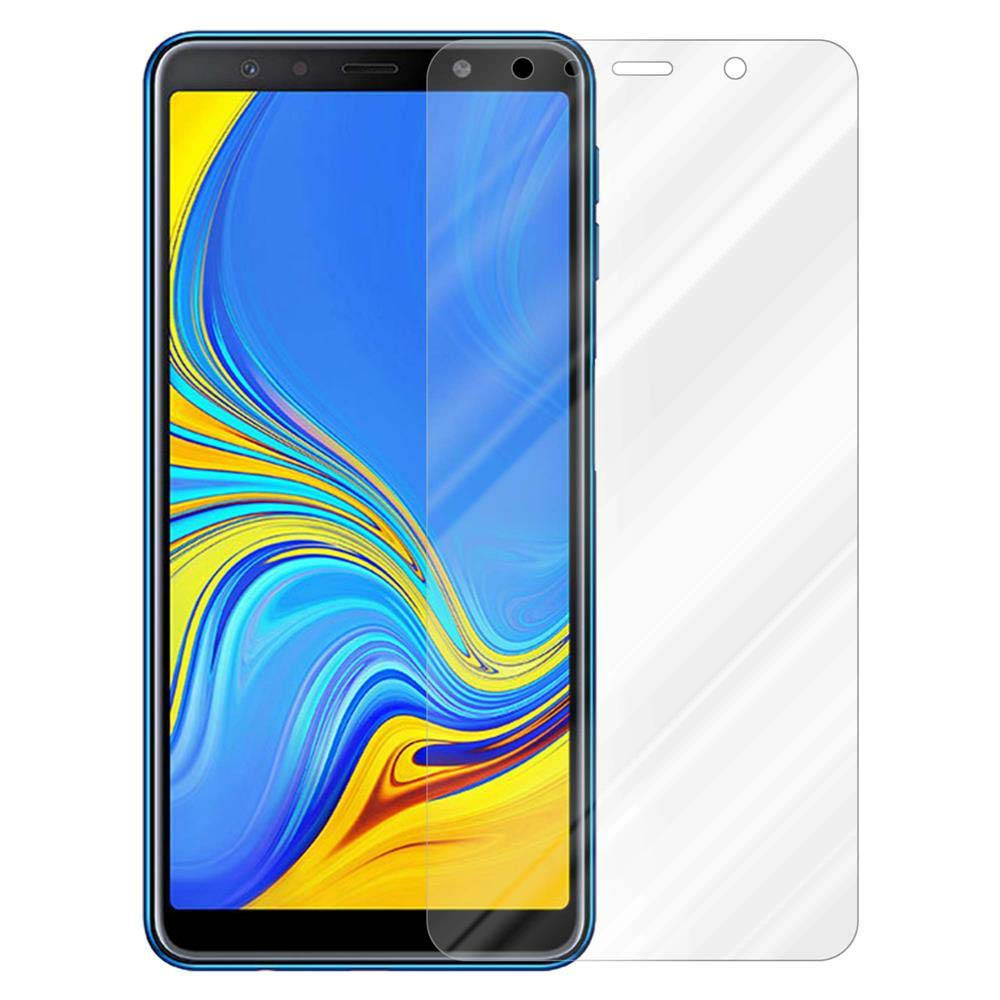 Telefono blu con protezione schermo. Il telefono è in posizione verticale, pronto.