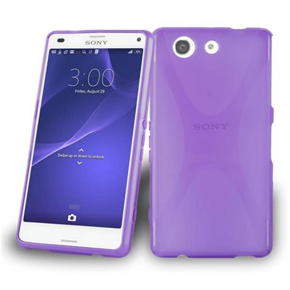 Teléfono morado en una funda morada. La pantalla muestra la hora y fecha.