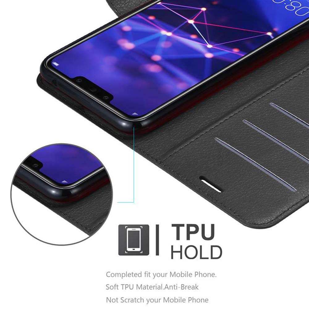 Telefon in einer Hülle. Die Hülle ist offen. Text: TPU Hold. Telefon hat einen blauen Bildschirm.