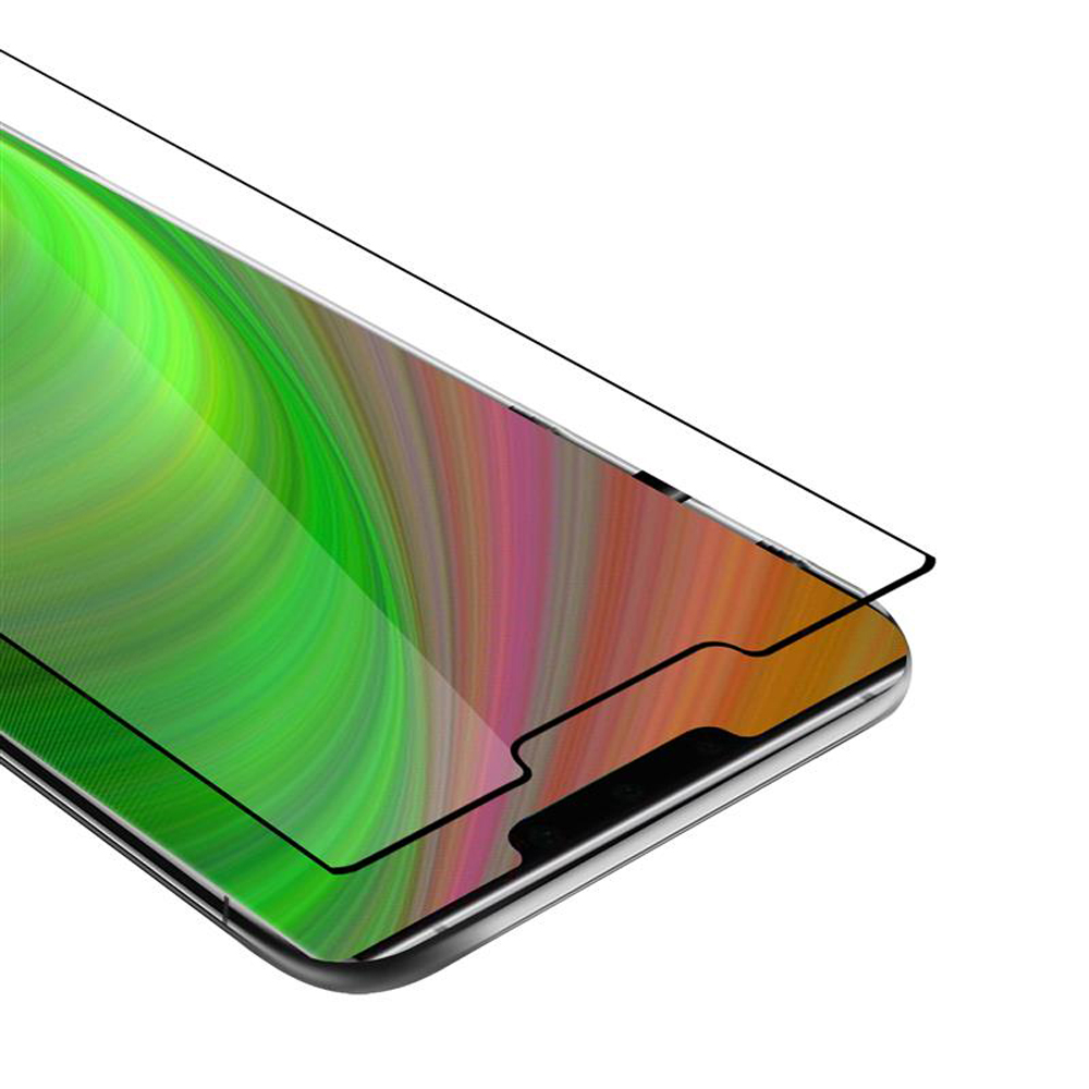 Telefono con protezione schermo, che mostra il bordo. Lo schermo mostra un design astratto e colorato.