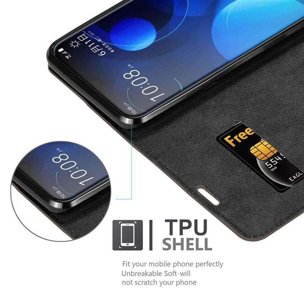 Telefon in einer schwarzen Hülle mit Karte und Nahaufnahme. Text: TPU Shell. Passen Sie Ihr Telefon perfekt an.