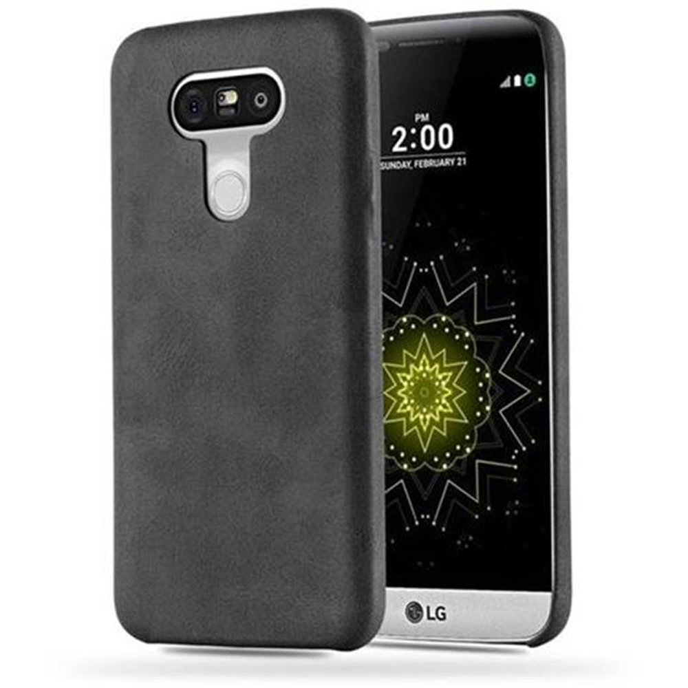 Telefono e custodia neri. Il telefono mostra l'ora e un design a forma di stella.