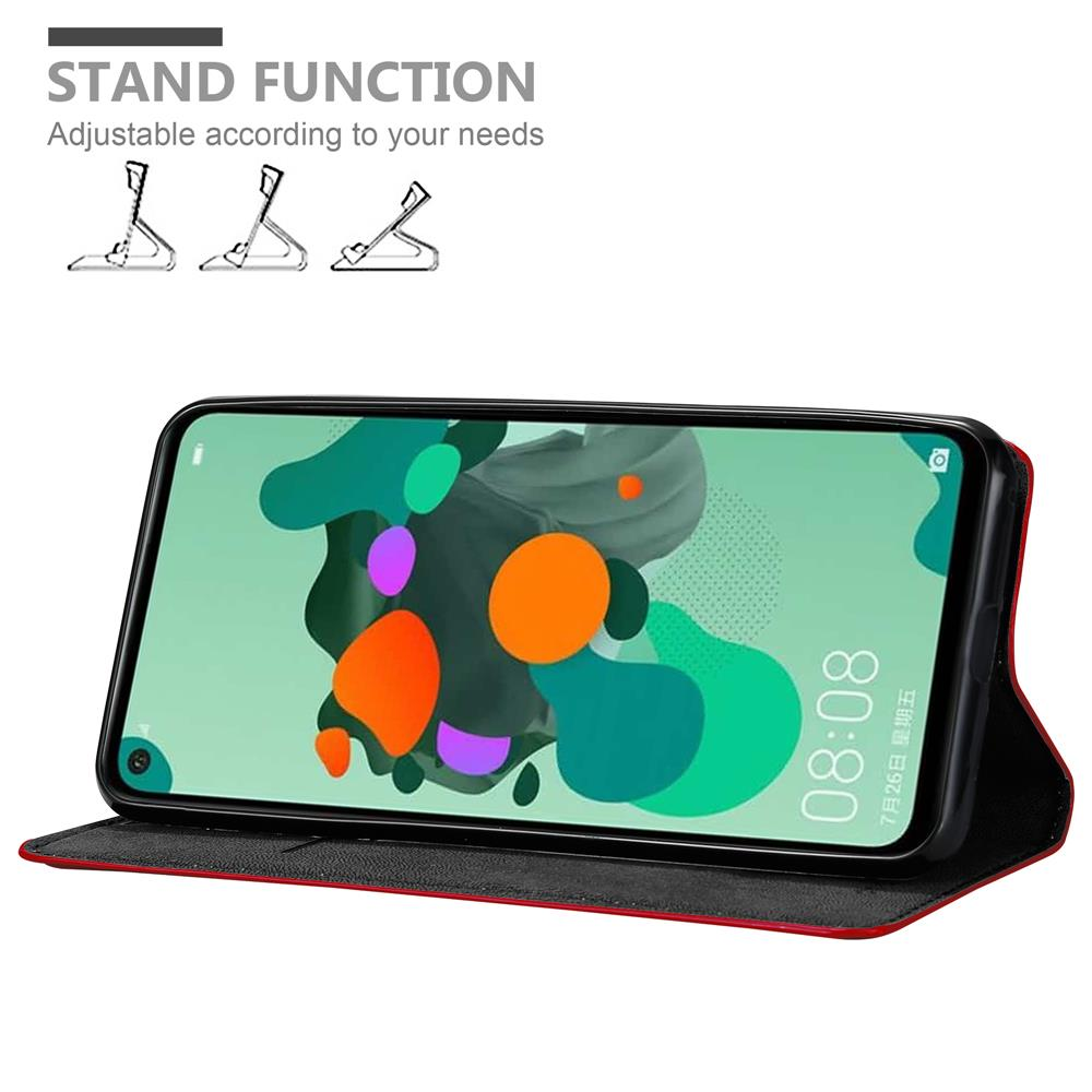 Telefonhülle mit Telefon. Bildschirm zeigt bunte Formen. Standfunktion Illustration oben.