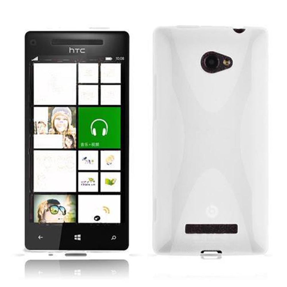 Zwei Telefone. Eins vorne, eins hinten. Vorne: schwarz, mit Apps. Hinten: weiß, mit Kamera.