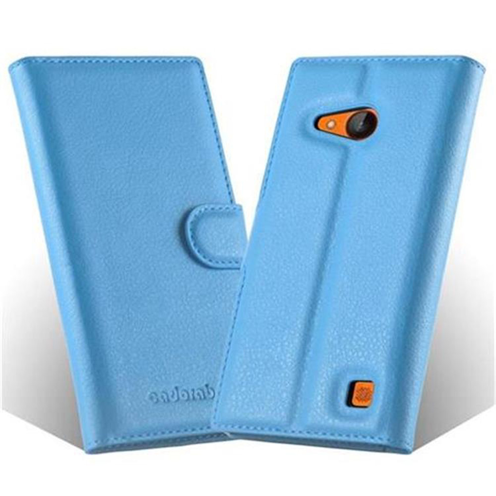Due custodie blu per telefono, una aperta e una chiusa.